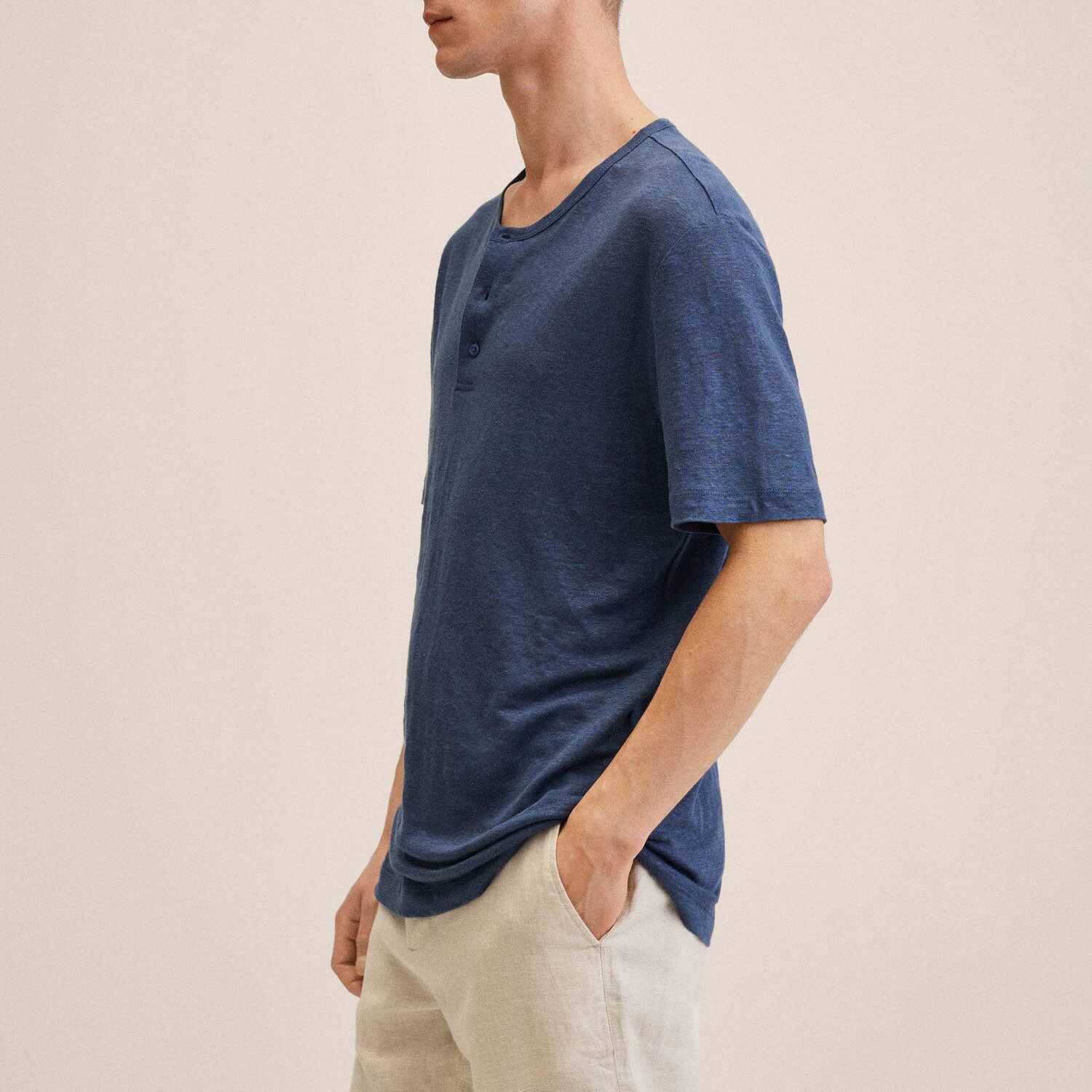 تی شرت آستین کوتاه مردانه مانگو مدل لینن کد IB764PAN -  - 7