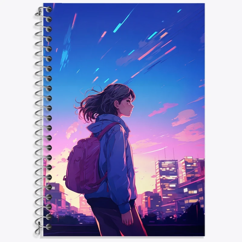 دفتر زبان 50 برگ خندالو مدل سه خط طرح دختر انیمه ای کد F2715