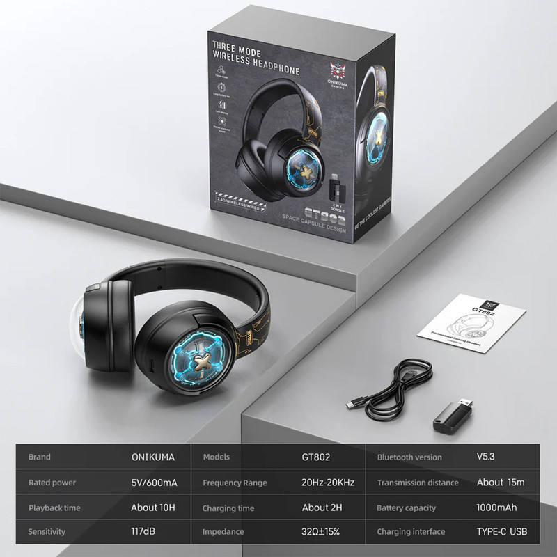 هدست گیمینگ سه‌حالته با نور RGB اونیکوما مدل GT802