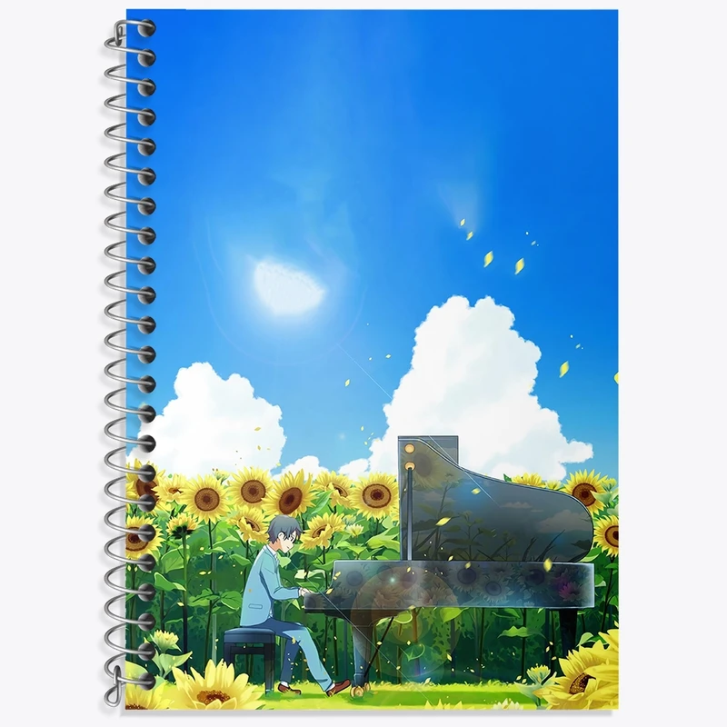 دفتر زبان 50 برگ خندالو مدل سه خط طرح آریما و کائوری انیمه دروغ تو در آوریل کد 32469