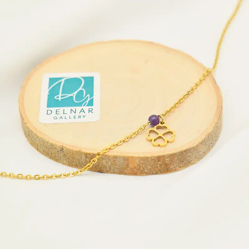 پابند زنانه دلنار گالری مدل سنگ آمتیست و شبدر