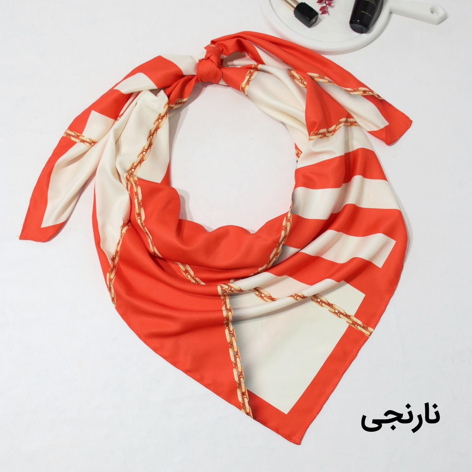روسری زنانه مدل ابریشم دست دوز طرح زنجیری کلاسیک کد ana-2821 -  - 21