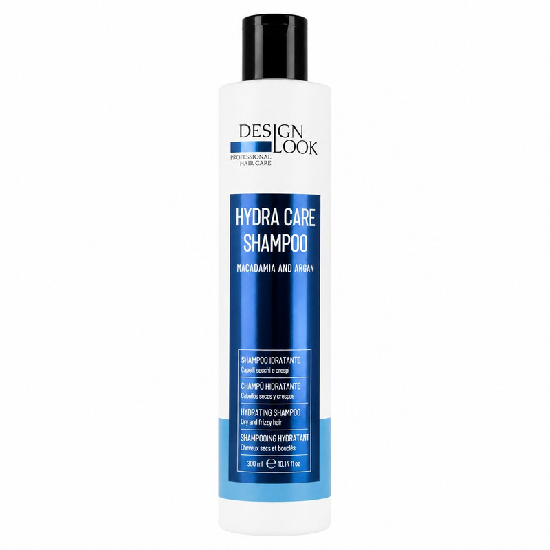 شامپو دیزاین لوک مدل Hydra Care حجم 300 میلی‌لیتر با خاصیت آبرسان و ضد الکتریسیته ساکن، حاوی روغن آرگان
