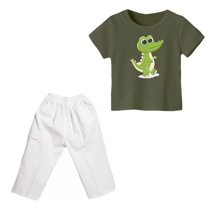 ست تی شرت و شلوارک پسرانه مدل تمساح کد ۴