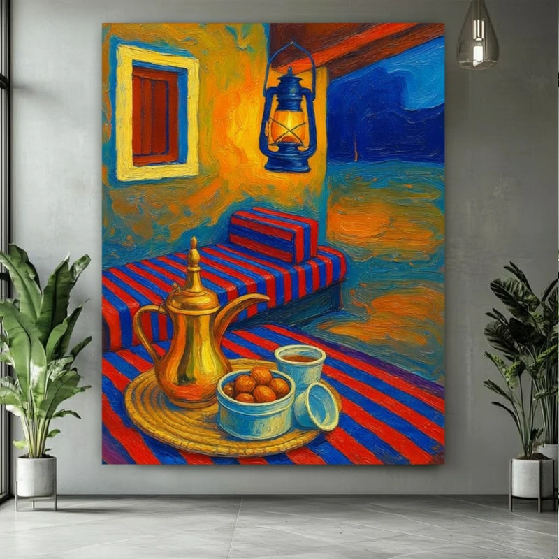 پوستر طرح نقاشی قدیمی مدل خرما و چای کد BK24738