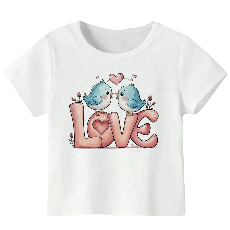 تی‌شرت آستین کوتاه دخترانه مدل W108 طرح گنجشک عاشق