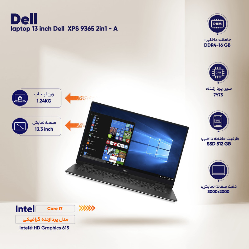 لپ تاپ 13 اینچی دل مدل XPS 9365 2in1 - A