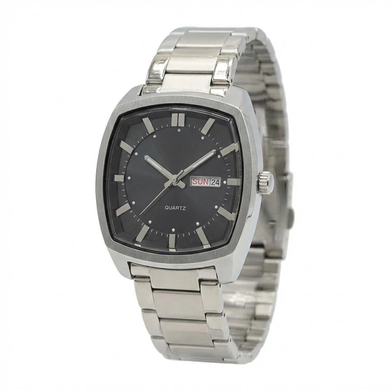 ساعت مچی عقربه‌ای کوارتز مردانه مدل دو تقویم دی دیت صفحه مربعی کد 102