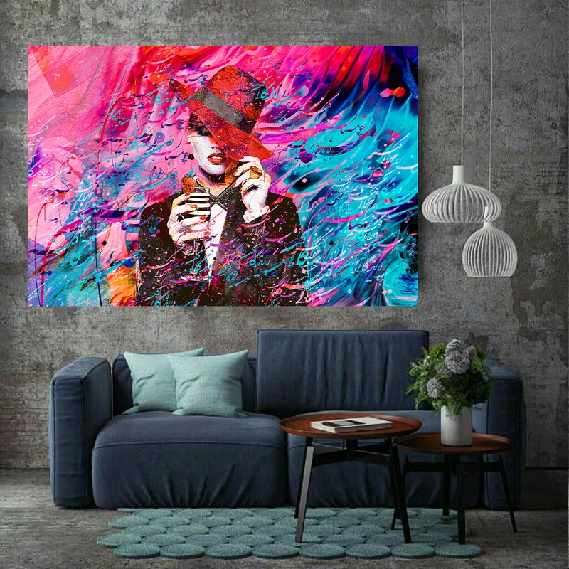 تابلو بوم طرح تایپوگرافی نستعلیق مدل دختر و آرایشگاه زنانه کد AR5790