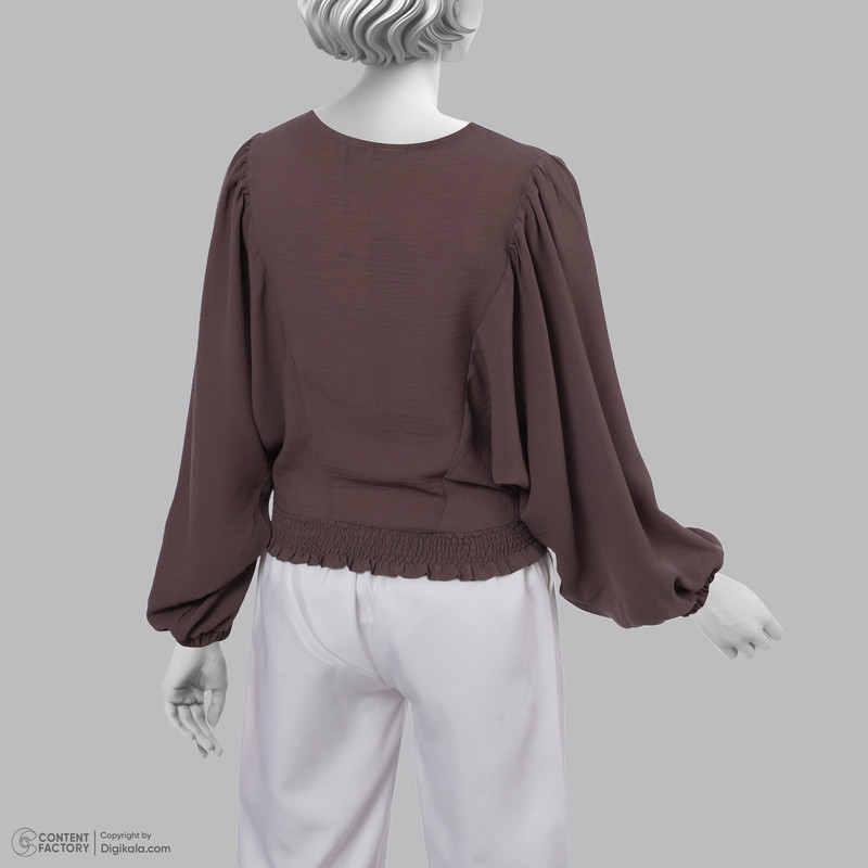 بلوز آستین بلند یقه هفت زنانه گردیه مدل 15126887304362 رنگ قهوه ای