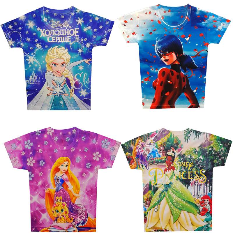 تی شرت دخترانه طرح دختر کفشدوزکی السا گیسوکمند و تیانا کد 40 مجموعه 4 عددی