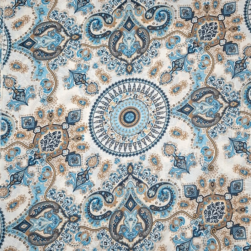 پارچه ملحفه عرض 2 متر مدل خورشید رنگ فیروزه‌ای