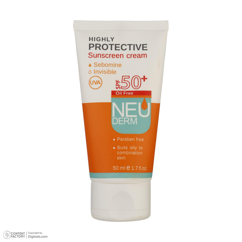 کرم ضد آفتاب بی رنگ نئودرم مدل Highly Protective SPF50 مناسب پوست های چرب تا مختلط حجم 50 میلی لیتر