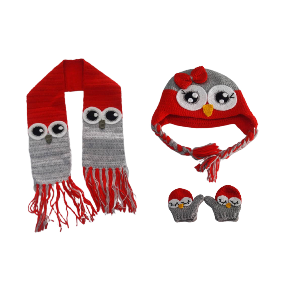 ست کلاه و شال گردن و دستکش بافتنی نوزادی مدل 4565