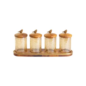 بانکه گلد کیش طرح گلدن برد کد GK829503 به همراه سینی  بسته چهارعددی