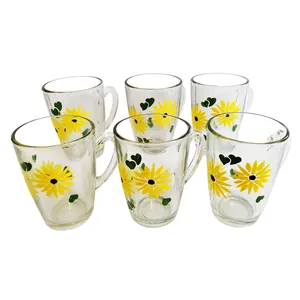 لیوان شیشه ای  طرح آفتاب گردان بسته 6 عددی