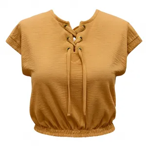 کراپ بلوز آستین کوتاه یقه بندی زنانه مدل Sonora