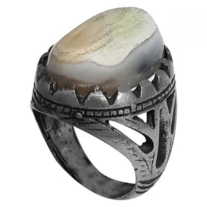 انگشتر نقره مردانه مدل عقیق سلیمانی ابر و باد سلطانی ASAB2014