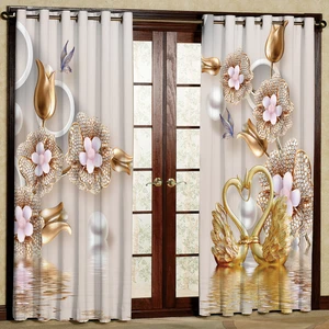 پرده مدل قو طلایی مخمل پانچی کد 1215 سایز 140x280 سانتی متر
