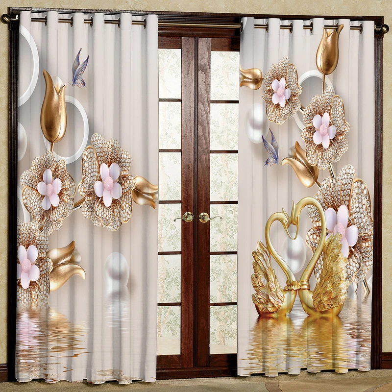  پرده مدل قو طلایی مخمل پانچی کد 1215 سایز 140x280 سانتی متر