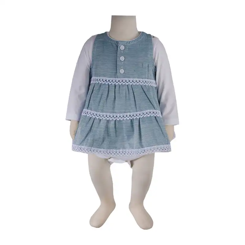 ست بادی و سارافون نوزادی آدمک مدل چیندار کد 127100 رنگ سبز آبی