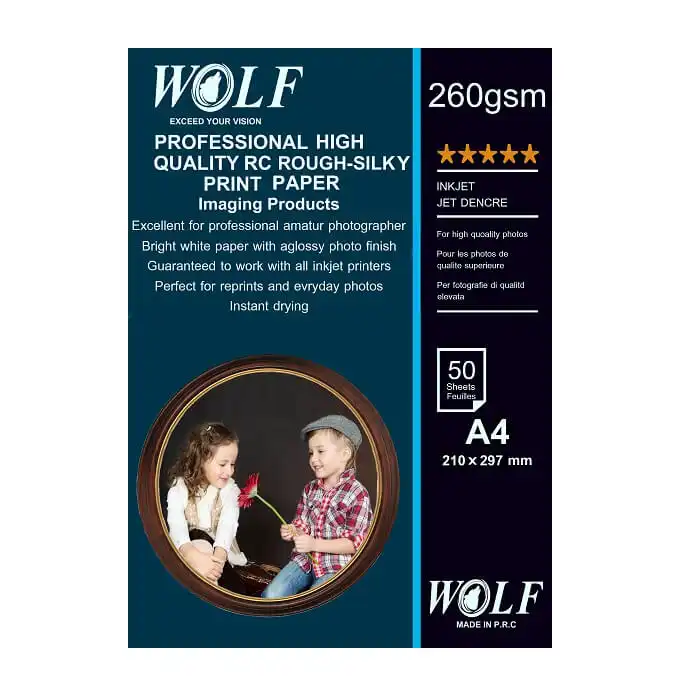 کاغذ چاپ گلاسه ولف مدل روف سیلک سایز A4 بسته 50 عددی