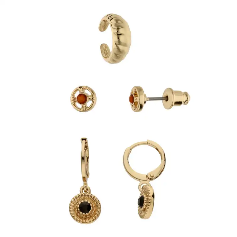 گوشواره زنانه مدل Shiny golden به همراه پیرسینگ مجموعه سه عددی