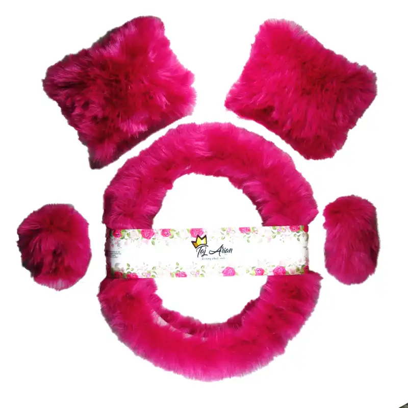 روکش فرمان تاج آریان مدل پشمالو به همراه بالش و روکش ترمز دستی و سر دنده