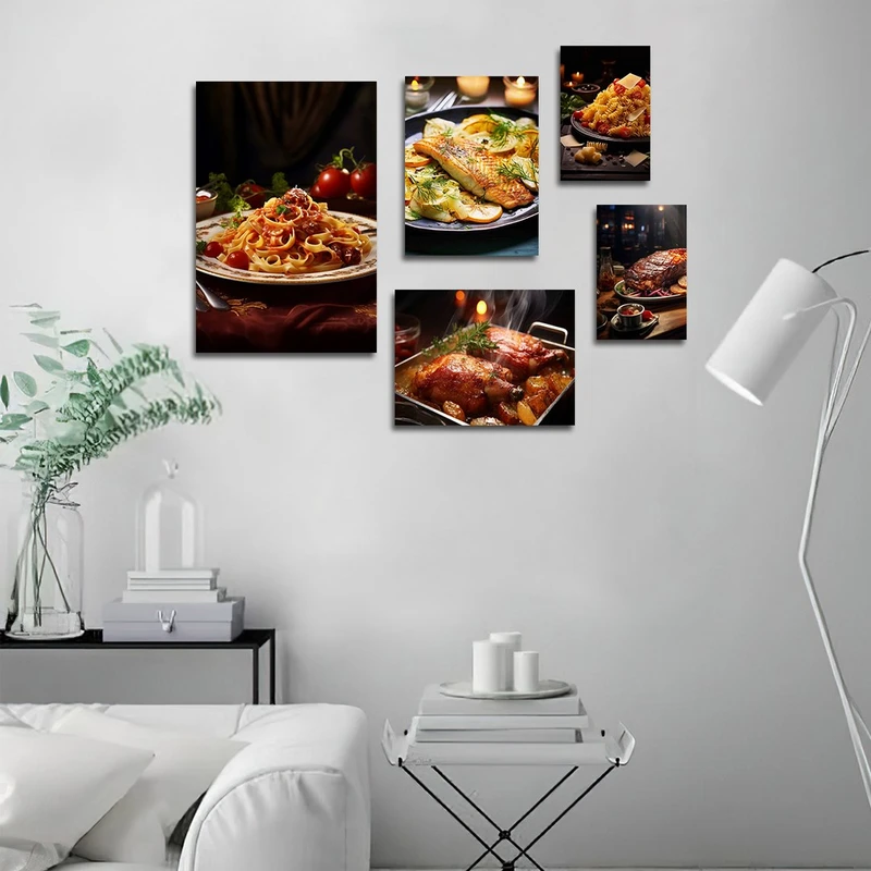 تابلو شاسی بکلیت طرح فیله و خوراک مرغ و پاستا مدل SH-1353 مجموعه 5 عددی