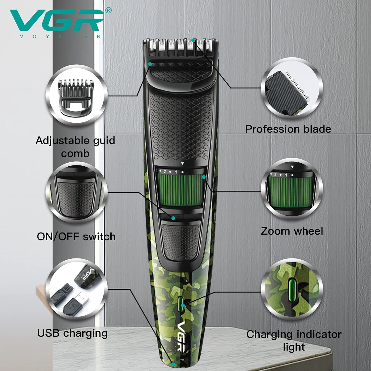 ماشین اصلاح موی سر و صورت وی جی ار مدل V-053