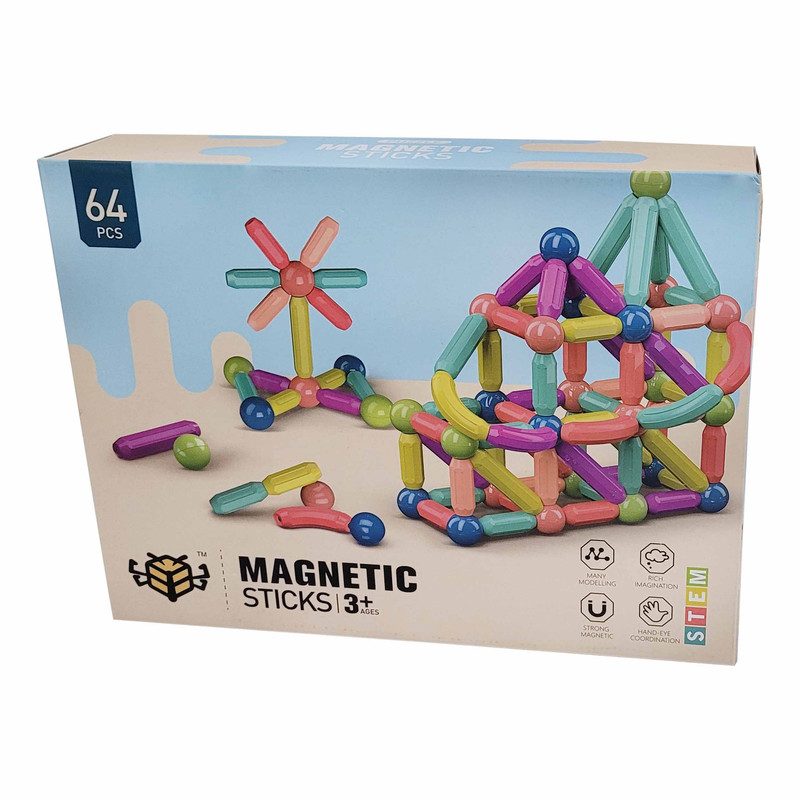 ساختنی طرح مگنت مدل MAGNETIC STICKS مجموعه 64 عددی