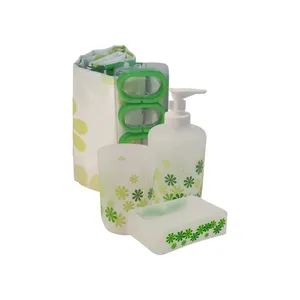 ست سرویس بهداشتی 4 پارچه رزین‌تاژ طرح Flower به‌همراه پرده حمام