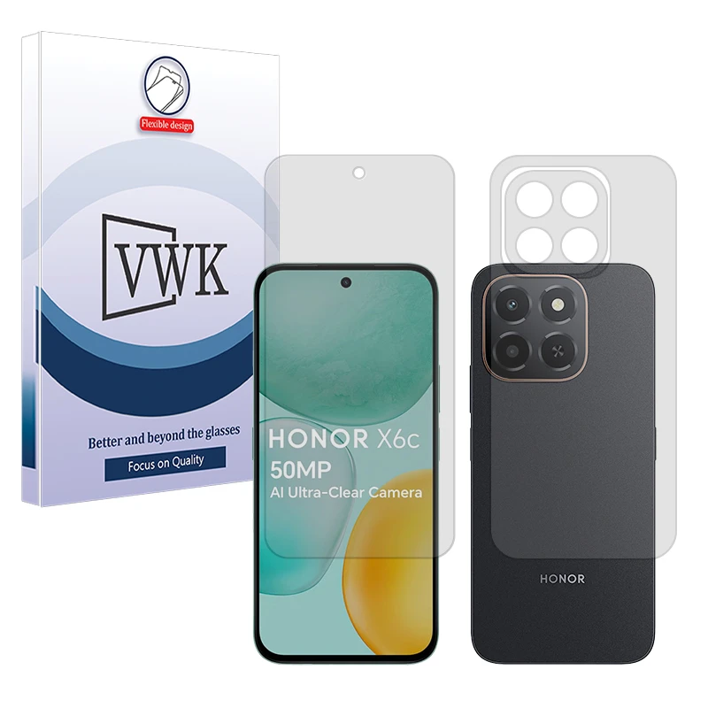 محافظ صفحه نمایش شفاف وی دبلیو کی مدل Tough مناسب برای گوشی موبایل آنر X6c به همراه محافظ پشت گوشی 