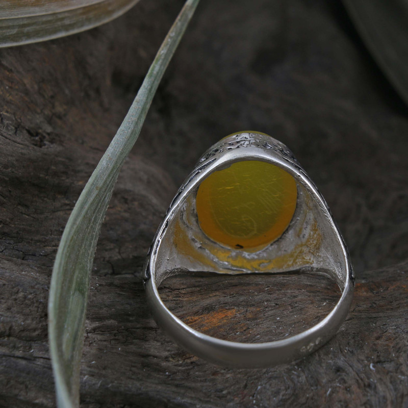 انگشتر نقره مردانه بازرگانی میلادی مدل عقیق زرد شرف الشمس رکاب سیلندری کد AM_4013