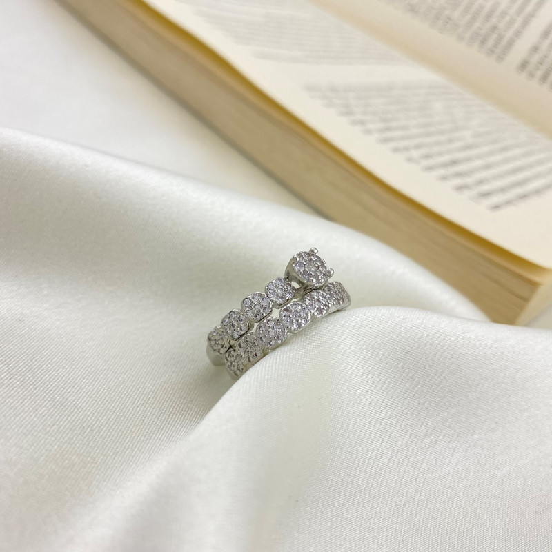 انگشتر زنانه ژوپینگ مدل تک نگین سولیتر فلاور گل کد R4382 مجموعه 2 عددی