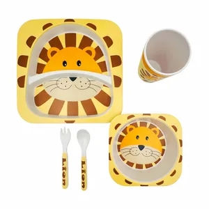 سرویس غذاخوری 5 تکه کودک مدل فیبر بامبو طرح شیر کیوت