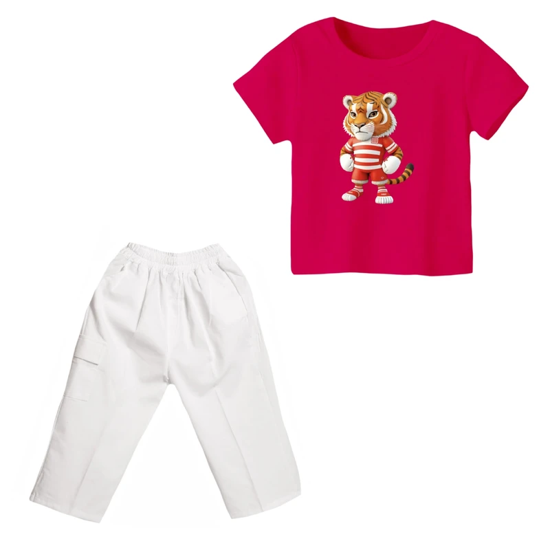 ست تی شرت و شلوارک دخترانه مدل ببر کد ۵