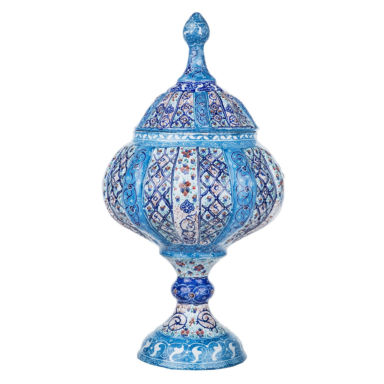 شکلات خوری مسی میناکاری شده اثر سلطانی ارتفاع 30 سانتی‌متر طرح 3