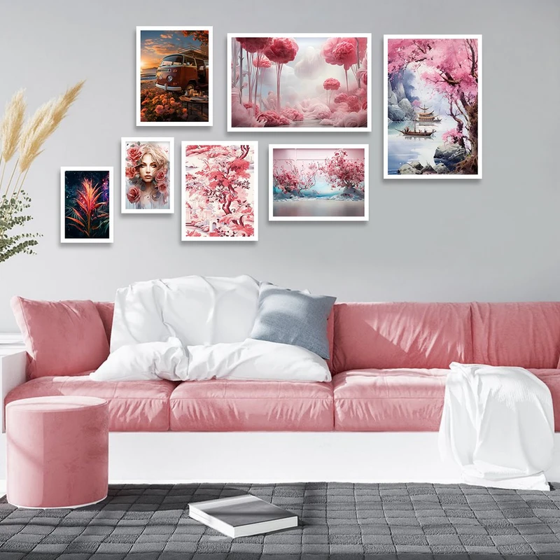 تابلو بکلیت طرح نقاشی دکوراتیو شکوفه های بهاری مدل W-1361 مجموعه 7 عددی