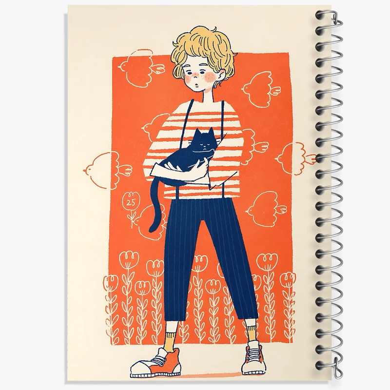 دفتر ژورنال نویسی 50 برگ خندالو مدل نقطه ای طرح دختر و گربه کد F7374