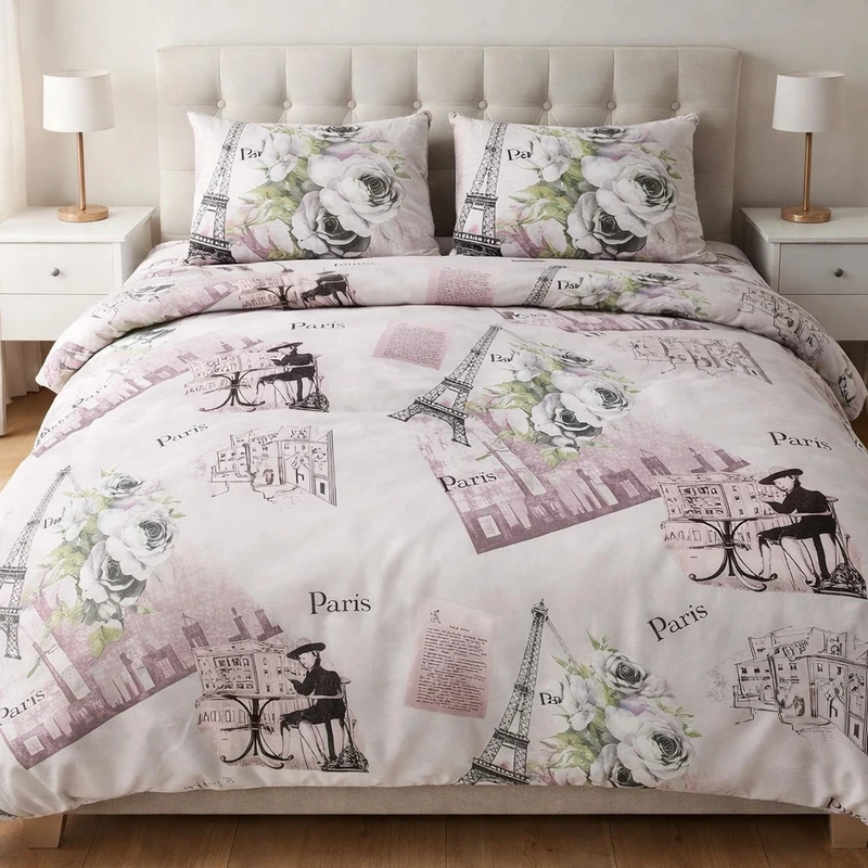 سرویس ملحفه 2 نفر 4 تکه هوبی مدل PARIS GRI V2