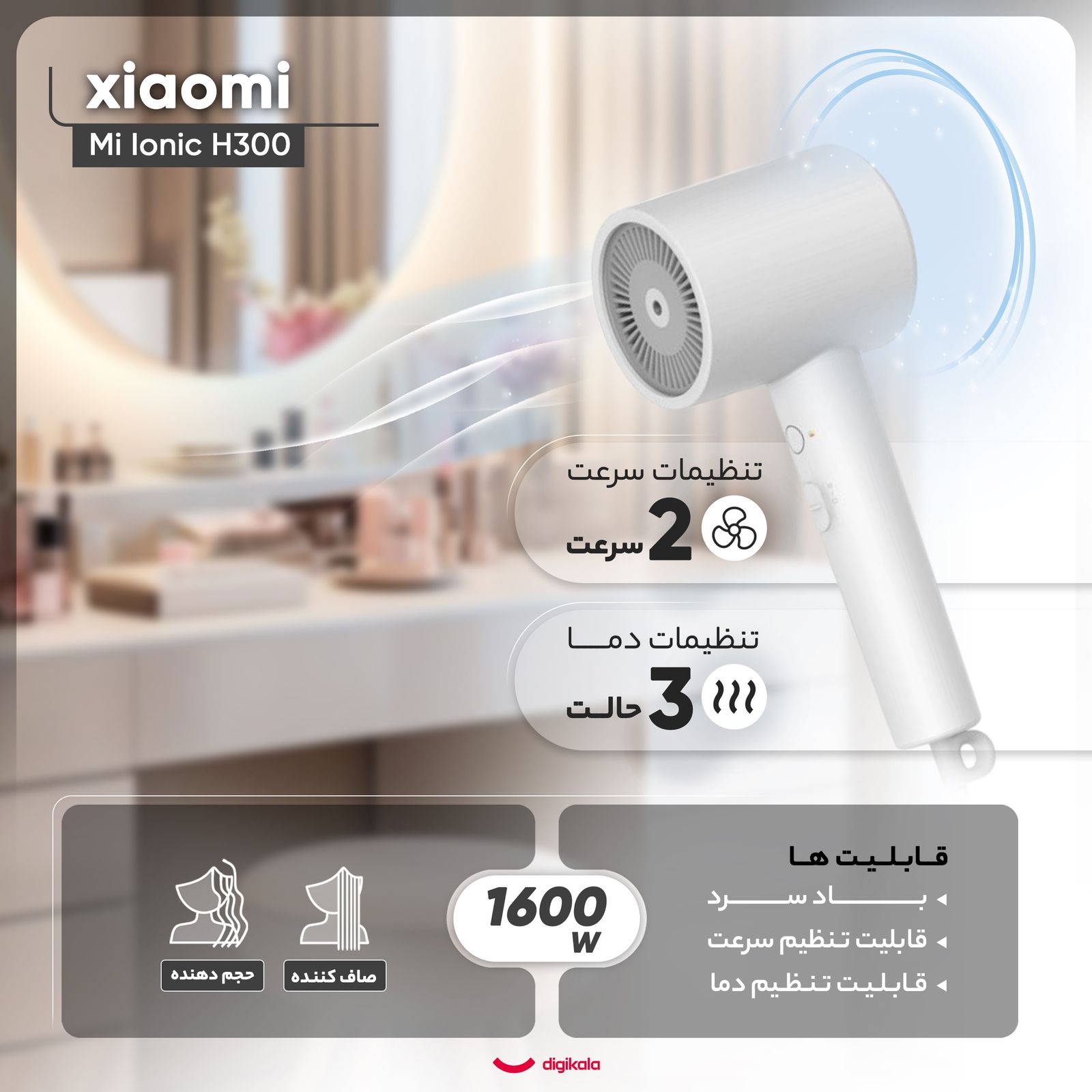 سشوار شیائومی مدل Mi Ionic H300 -  - 3