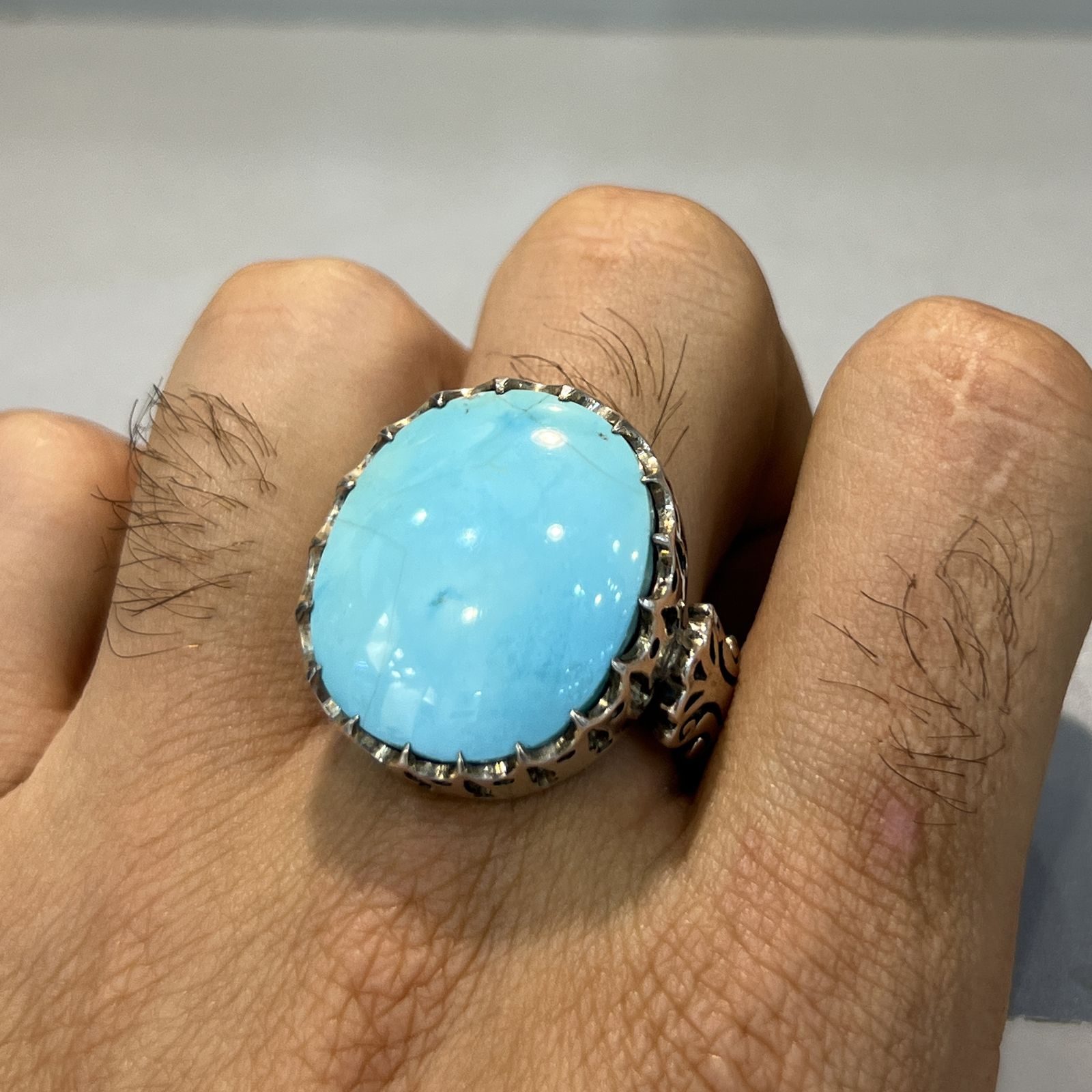 انگشتر نقره مردانه مدل اسپرت با نگین فیروزه نیشابوری 142 - - 7