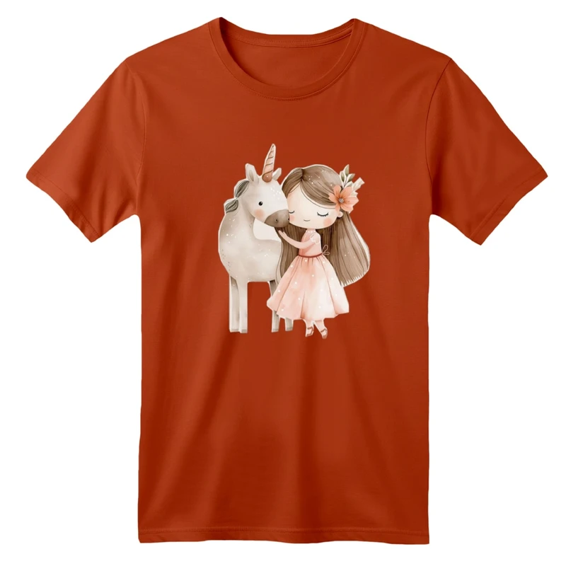 تی شرت آستین کوتاه بچگانه مدل دختر و اسب شاخدار