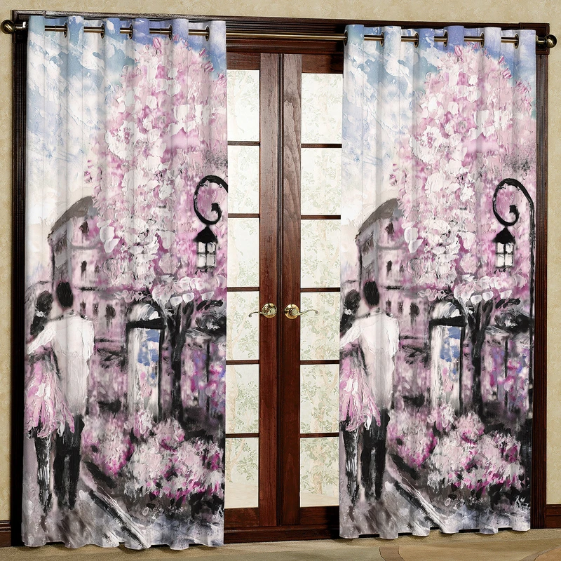 پرده مدل نقاشی شهر مخمل پانچی کد 347 سایز 140x280 سانتی متر