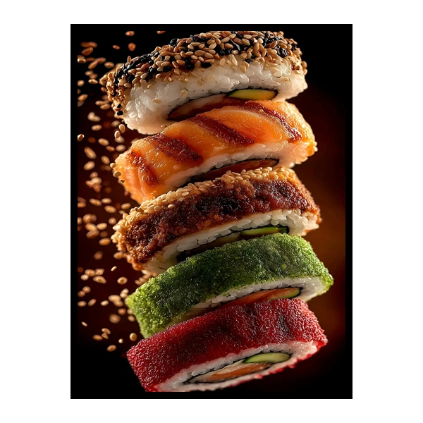 تابلو نوری بکلیت طرح غذا و رستوران سوشی مدل B-bu7370 فریم مشکی