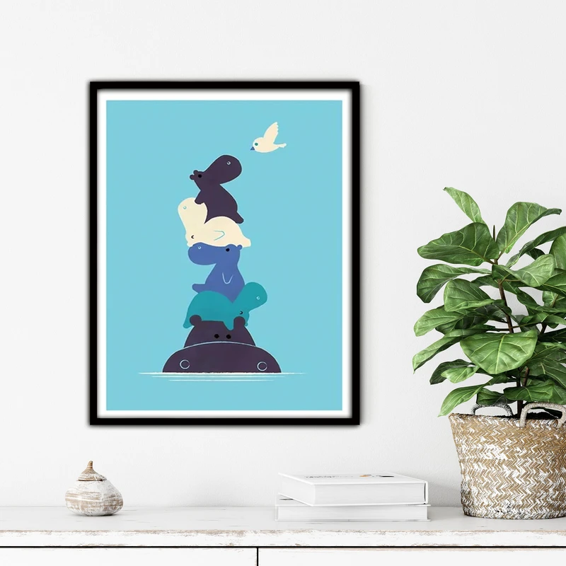 تابلو آتریسا طرح اسب آبی و گنجشک مدرن مدل ATFKB13 فریم مشکی