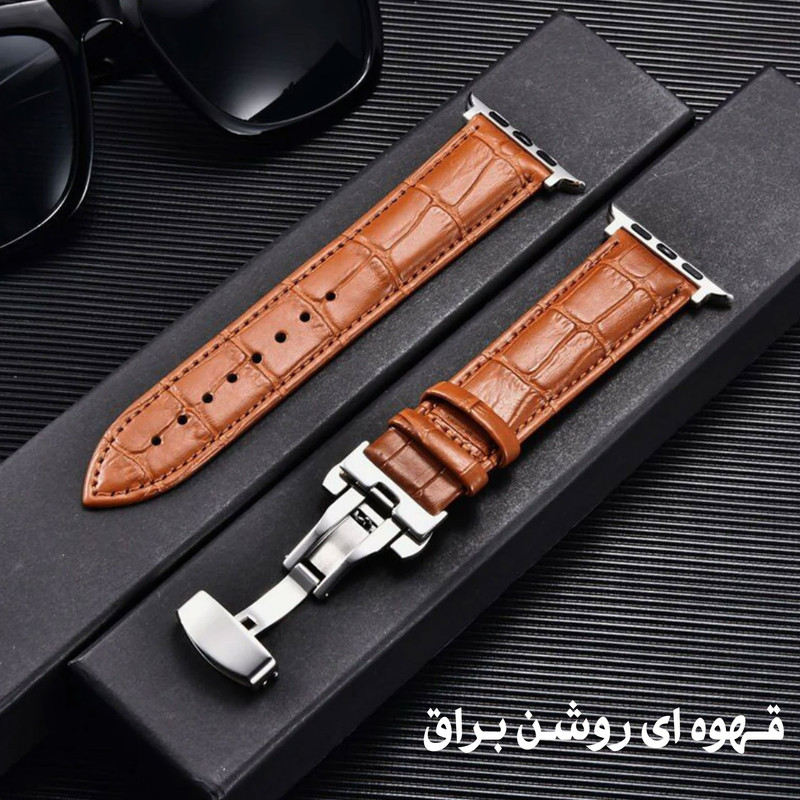 بند کینگدام مدل Crocodile Leather Butterfly مناسب برای اپل واچ سری 10 سایز 46 میلی متری
