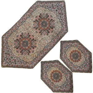 رومیزی ترمه طرح ترنج مدل NKHOD3/3 مجموعه 3 عددی
