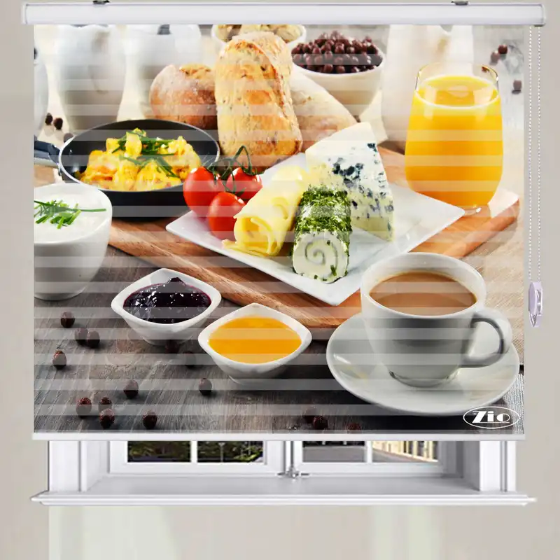 پرده زبرا زیو طرح صبحانه کد B14 سایز 200x150 سانتی متر